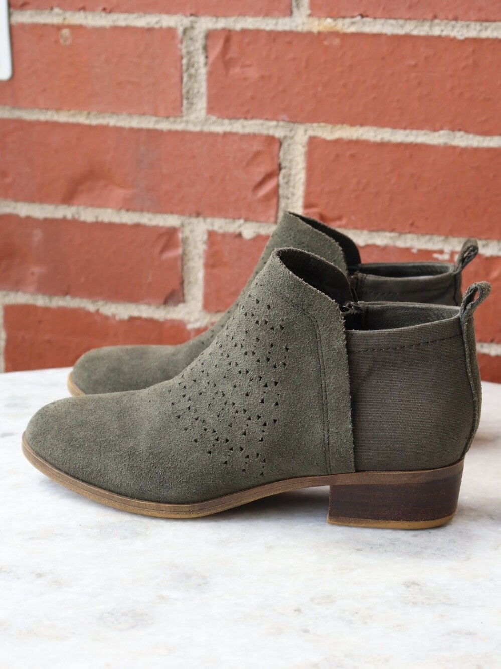 Toms Deia Forest Suede Perforated Ankle Booties.